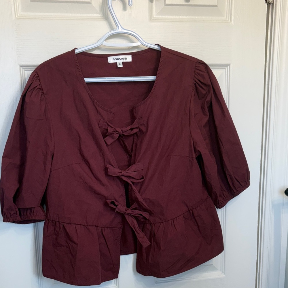 Vigoss Deep Burgundy Blouse with Bow Accents